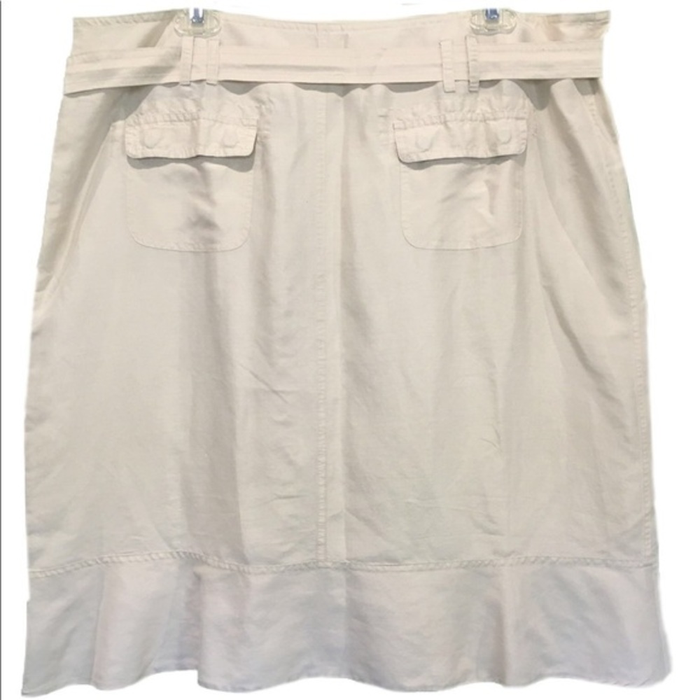 Calvin Klein Short Belted Khaki Silk Bamboo Pockets Midi Skirt Women's 16 - Picture 3 of 7